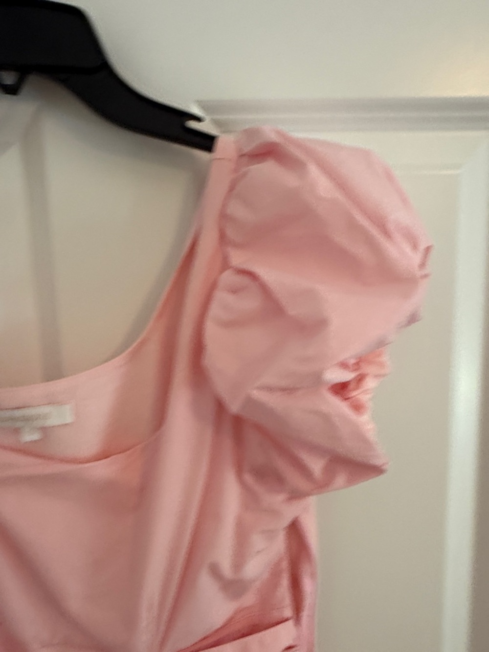 Olivaceous Pink Puff Sleeve Tiered Mini Dress with Waist Tie Small - Picture 6 of 12